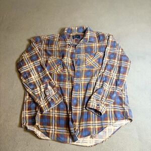 Beautiful Vintage Blue and brown‎ plaid flannel shirt Large